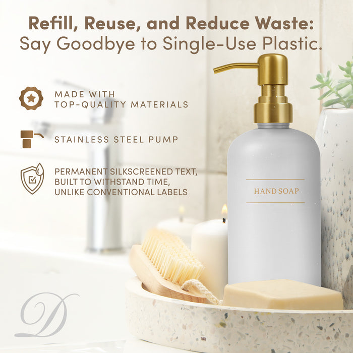 Clear Glass Handsoap Bottle | 16 oz Refillable Wall Mount Liquid Soap Dispenser with Waterproof Label for every Bathroom | Single Product by Diversified Hospitality Solutions