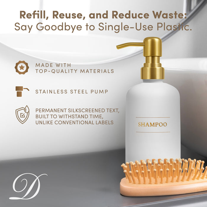White Glass Shampoo Bottle | 16 oz Refillable Wall Mount Liquid Soap Dispenser with Waterproof Label for every Bathroom | Single Product by Diversified Hospitality Solutions