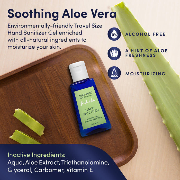 Terra Pure Hand Sanitizer Gel | Mini Hand Sanitizer Bulk | Alcohol Free with Organic Aloe Vera | 1 oz. 144 Bottles