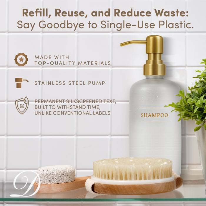 Clear Glass Shampoo Bottle | 16 oz Refillable Wall Mount Liquid Soap Dispenser with Waterproof Label for every Bathroom | Single Product by Diversified Hospitality Solutions