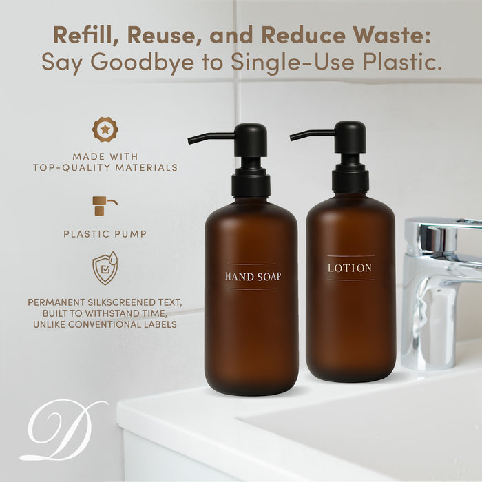 Diversified Hospitality Solutions Amber Plastic Bottle | Refillable Wall Mount Liquid Soap Dispenser | 16 oz Hand Soap and Lotion for Every Bathroom | 2 Bottles