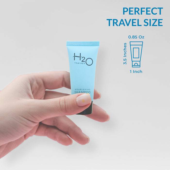 Travel Size Hotel Shampoo 20 Count 0.85 oz Bottles Guest Amenities for Hotels Vacation Rentals and Short Term Rentals Paraben Free Green Tea Scent Infused with Aloe and Olive Oil by H2O Therapy
