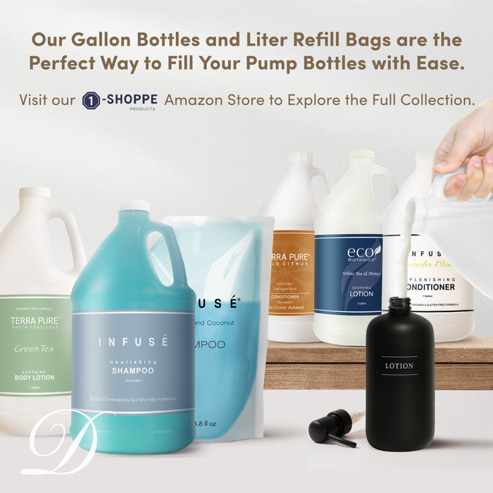 Black Glass Lotion Bottle | 16 oz Refillable Wall Mount Liquid Soap Dispenser with Waterproof Label for every Bathroom | Single Product by Diversified Hospitality Solutions