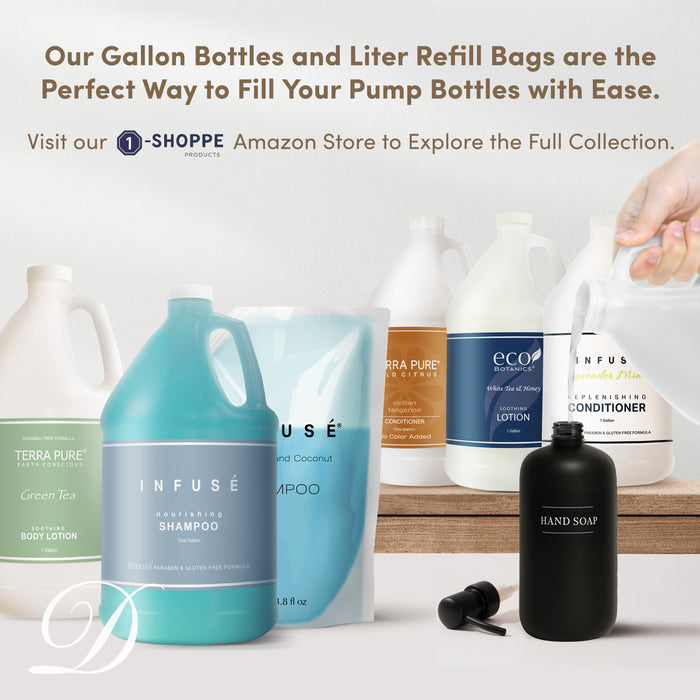 Diversified Hospitality Solutions Black Plastic Bottle | Refillable Wall Mount Liquid Soap Dispenser with No Drill Brackets | 16 oz Hand Soap and Lotion for Every Bathroom | Two Bottles