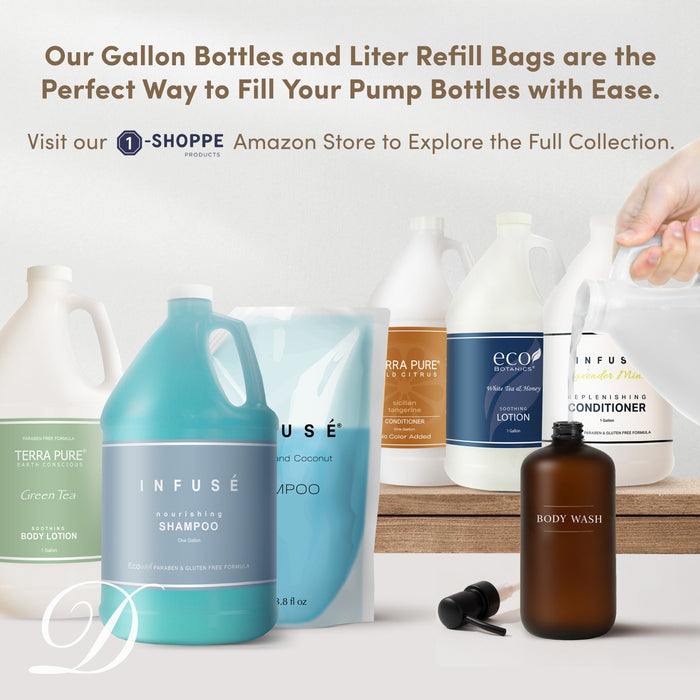 Amber Glass Body Wash Bottle | 16 oz Refillable Wall Mount Liquid Soap Dispenser with Waterproof Label for every Bathroom | Single Product by Diversified Hospitality Solutions