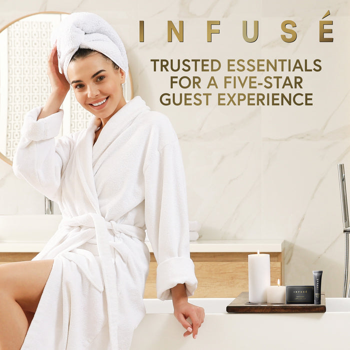 Infuse Black Hotel Soaps and Toiletries Bulk Set | 1-Shoppe All-In-Kit Amenities for Hotels & Airbnb | 1 oz Hotel Cleansing Bar and Conditioning Shampoo Travel Size | 100 Pieces