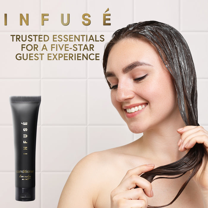 Infuse Black Hotel Toiletries Bulk, Amenities for Guest Hospitality, Motel, AirBnB, Gym, Luxury, Airport | Travel-Size Hotel Conditioner 1 oz (Case of 20)