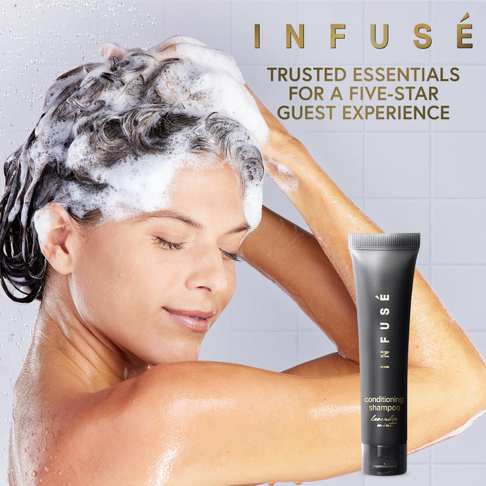 Infuse Black Hotel Toiletries Bulk, Amenities for Guest Hospitality, Motel, AirBnB, Gym, Luxury, Airport | Travel-Size Hotel Conditioning Shampoo 1 oz (Case of 200)
