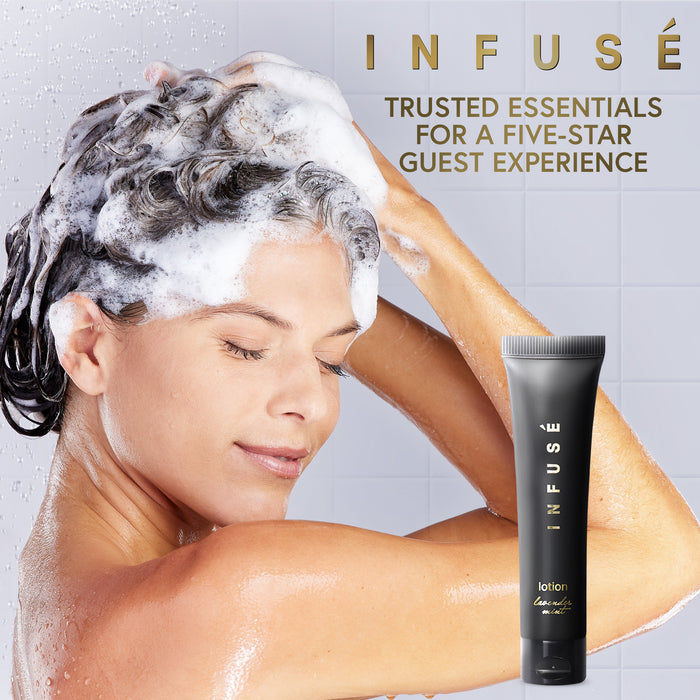 Infuse Black Hotel Toiletries Bulk, Amenities for Guest Hospitality, Motel, AirBnB, Gym, Luxury, Airport | Travel-Size Hotel Conditioning Shampoo 1 oz (Case of 20)