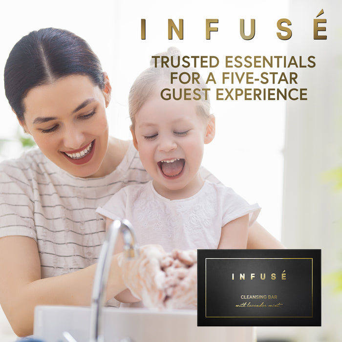 Infuse Black Hotel Toiletries Bulk, Amenities for Guest Hospitality, Motel, AirBnB, Gym, Luxury, Airport | Hotel Soap | Travel Size Toiletries Bulk Set for Airbnb Essentials | 50 gram Boxed Cleansing Bar Soap | 400 Pieces
