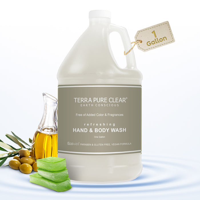 Terra Pure Clear Color and Fragrance Free Gallon Size Hand & Body Wash (1 Case)