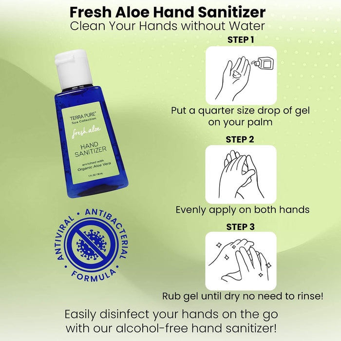 Terra Pure Hand Sanitizer Gel | Mini Hand Sanitizer Bulk | Alcohol Free with Organic Aloe Vera | 1 oz. 50 Bottles