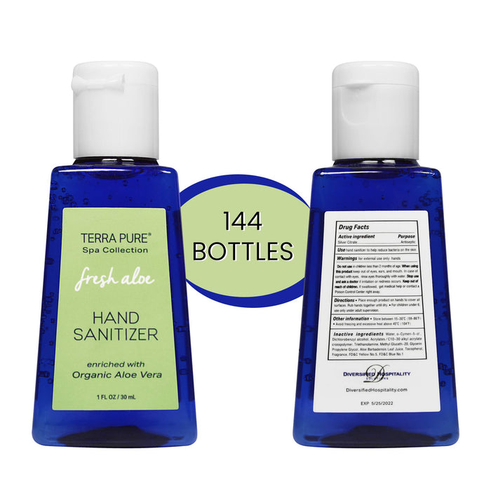 Terra Pure Hand Sanitizer Gel | Mini Hand Sanitizer Bulk | Alcohol Free with Organic Aloe Vera | 1 oz. 144 Bottles