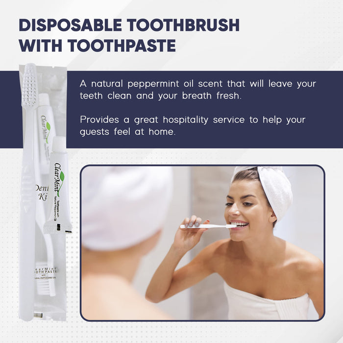 Bulk Disposable Hotel Toothbrush with Toothpaste Dental Kit | Hotels and Vacation Rentals | Individually Wrapped | (Case of 50)